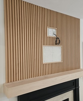 New Oak Mantel and Accent Wall